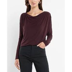 Express Long Sleeve Cowl Draped Back London Ultra Soft Jersey Shirt Purple XL